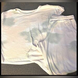 Danskin Women's Ribbed Pajama Set in Light Pink and Sage